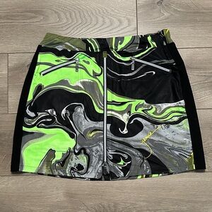 Jamie Sadock 17” Front Zip‎ Golf Skirt Skort Green Black Swirl Size 12